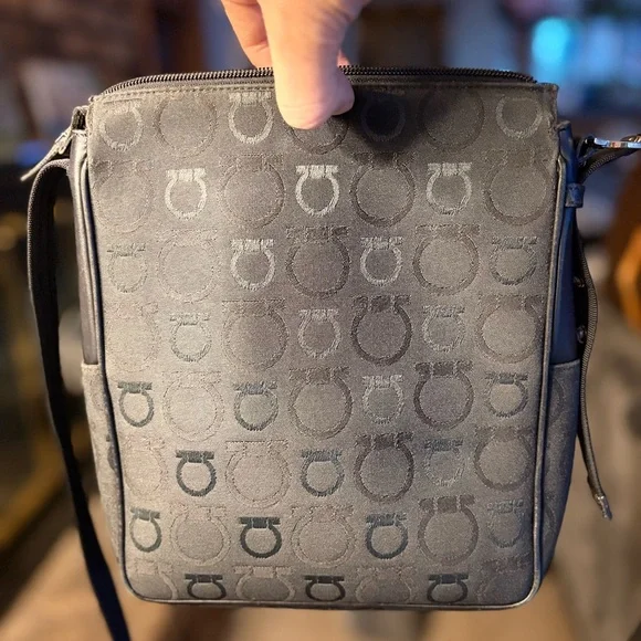 Vintage Salvatore Ferragamo Gancini Monogram Canvas Crossbody Bag - Black - Picture 13 of 14